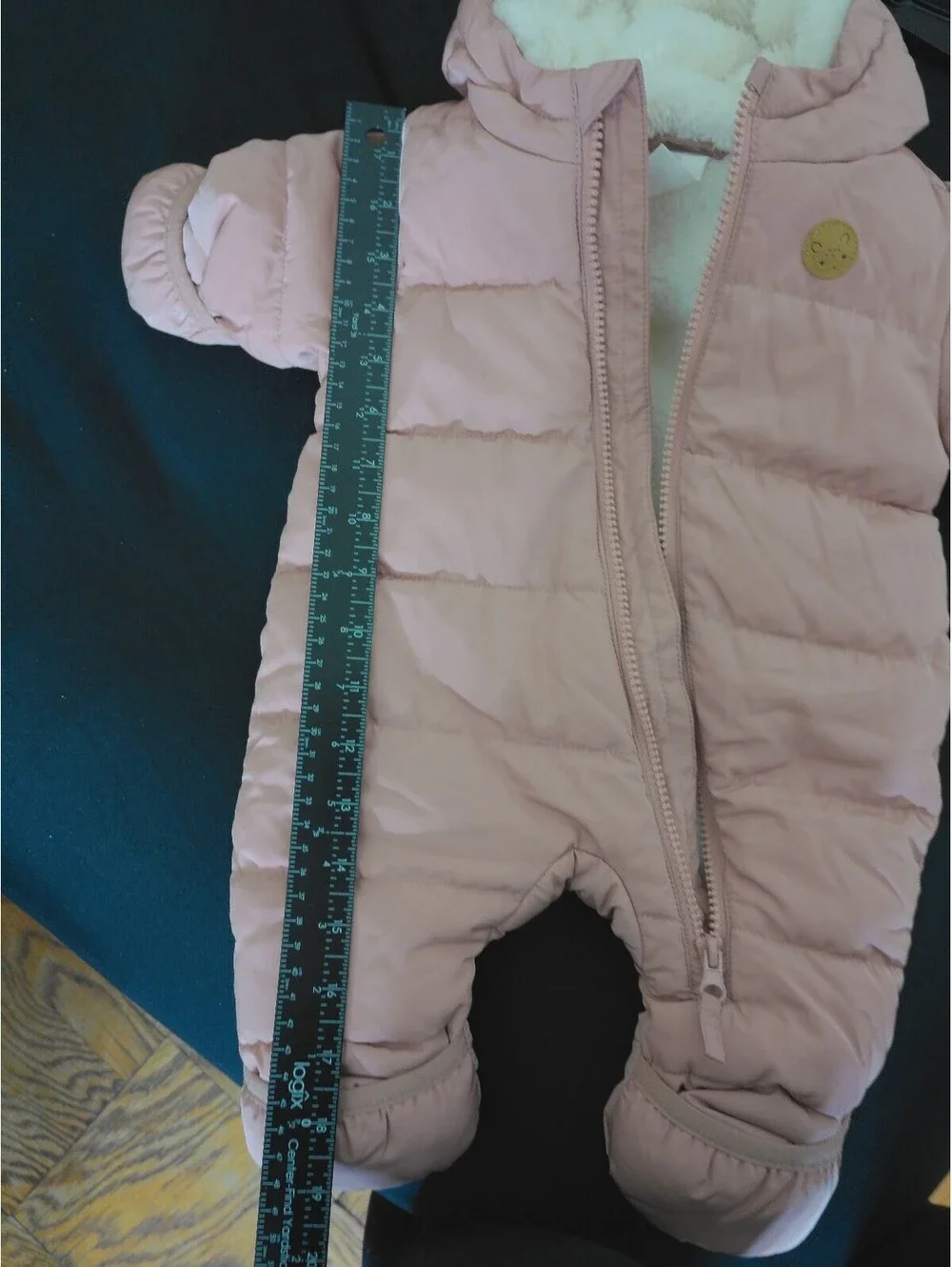 H&M Snowsuit Bunting Baby Girls Pink Sherpa Lined Hooded Bear Ears Size NB